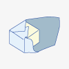 2で立ち上がった面をBOXの角の線に合わせて内側に押し込みながら、側面の三角を持ち上げる。この時、BOXの角の線からはみ出ないように注意してください。（もう一方の側面の角も同様です）