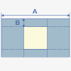 図のように紙を取り、BOXの底が上を向くように置いてください。（最後にひっくり返します。）目安として、Aの長さはBOXの周囲+1〜2cm程度、Bの長さはBOXの高さの半分+1〜2cm程度です。