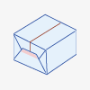 上下の面をBOXの角の線に合わせて折り込みます。そして、下の面の紙の端を赤線の位置で内側に折り込んでから上の面にかぶせ、合わせ目をテープでとめます。